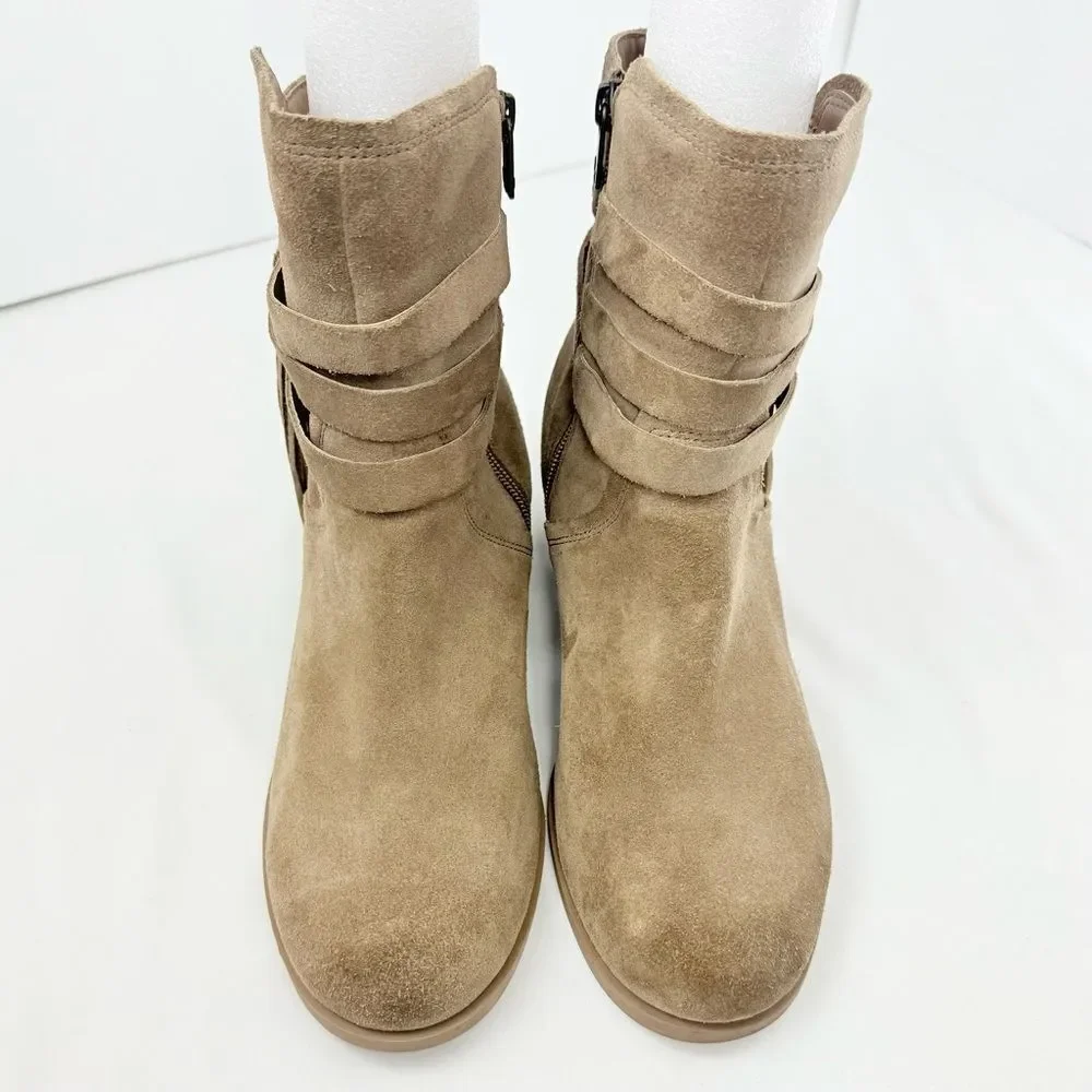 Kookaburra by UGG KENZ Taupe Suede Wrap Tassel Strap Heeled Ankle Boots